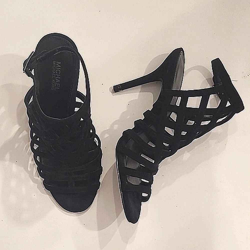 Michael Kors Trinity Ankle Strap Cage Sandal Suede Stiletto Slingback High Heel